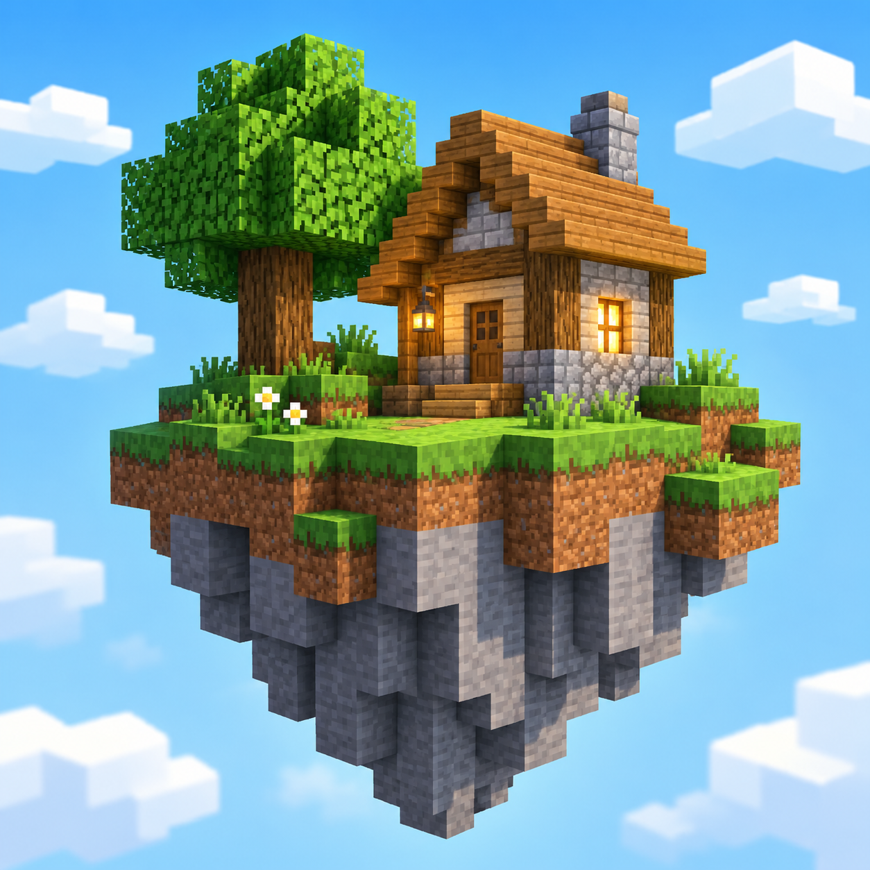 Illustration SkyColonies : une maison et un arbre sur une petite île flottante